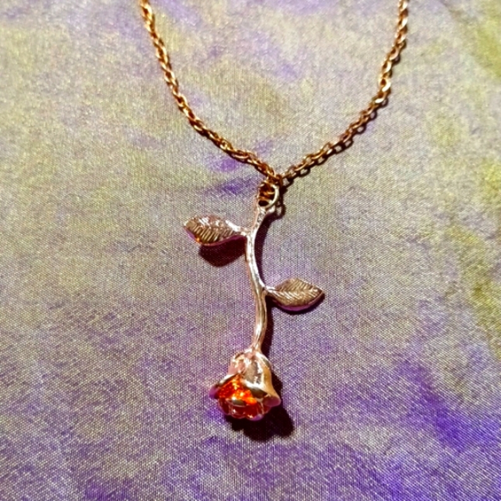 rose gold rose flower necklace jewelry handmade charm pendant handmade - Picture 3 of 5